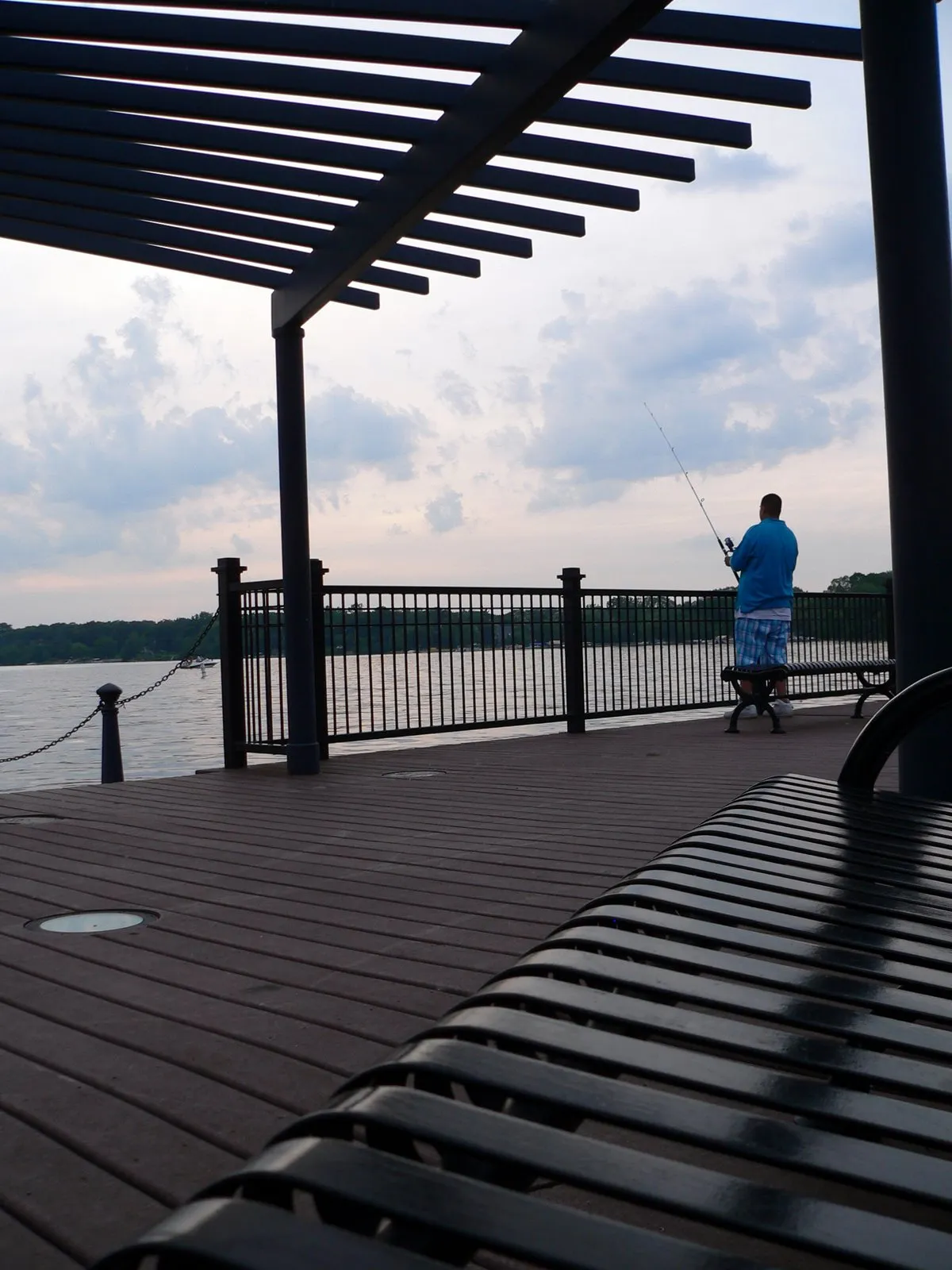 Lake Zurich promenade deck, benches, and pergola overlooking the water