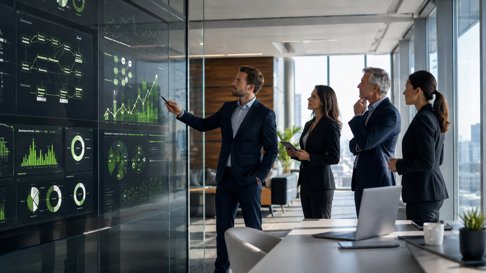 Business team reviewing marketing performance dashboards